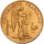 6.45 гр. златна монета 20 Френски Франка Гениус 1871-1898