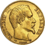 6.45 гр. златна монета 20 Френски Франка Наполеон III 1853-1860
